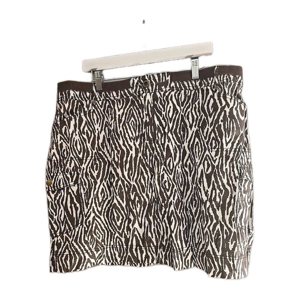 Chico's Brown White Animal Print Y2K Preppy Grunge Mini Skirt Womans Size 18